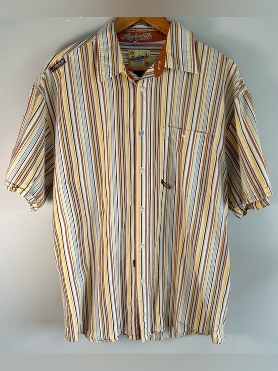 Akademiks Other - Vintage Akademiks Mens Button Down Shirt Sz M Multicolor Vertical Stripes Cotton